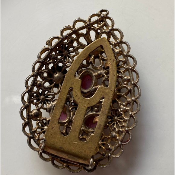 Lovely Art Deco Vintage 1920s - 1930s Filigree Dress Scarf Clip Rhinestones - Picture 5 of 9